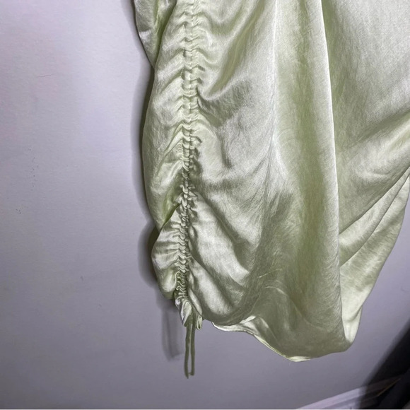 ✨NWT Zara Lime Green Satin Ruched Bustier Mini Dress Size XL Blogger Favorite - Picture 9 of 12